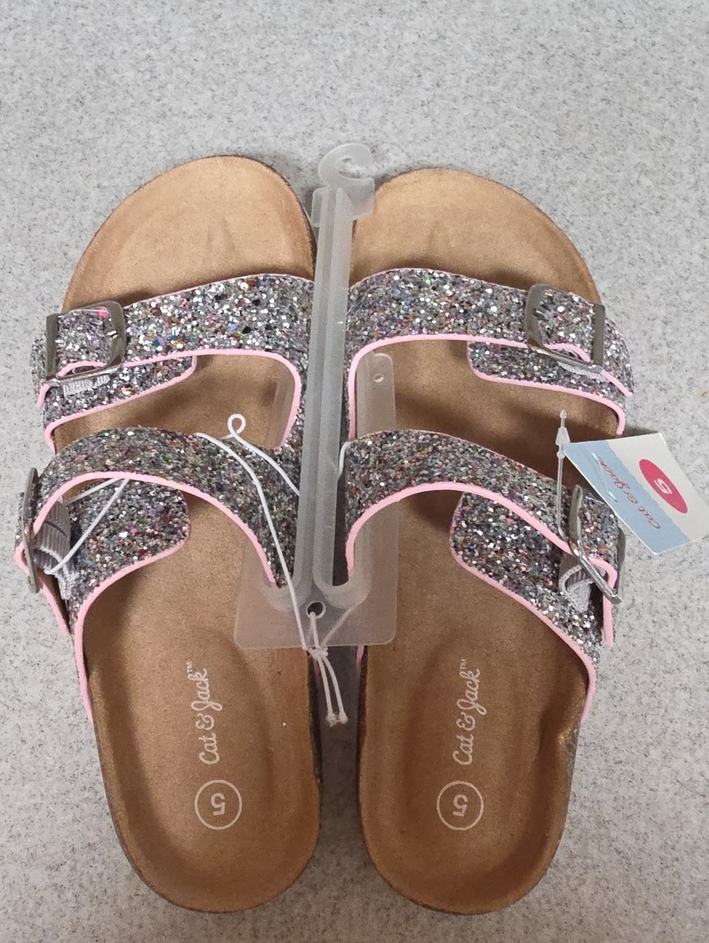Cat & Jack Pink Glitter Double Buckle Slide Sandals